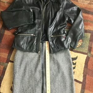 ✏️ Pencil Skirt GRAY CREAM TWEED Faux Leather Trim SWEEEET FIT